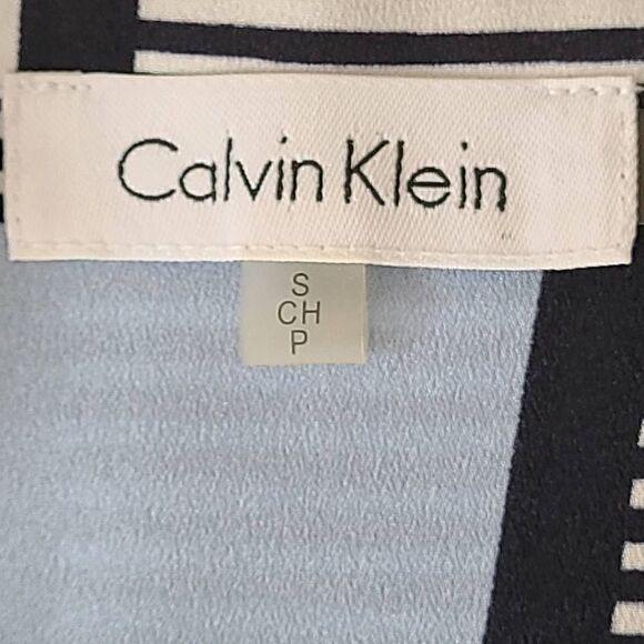 Calvin Klein Womens Button Front Blue Print Blouse Size Small - Picture 5 of 12